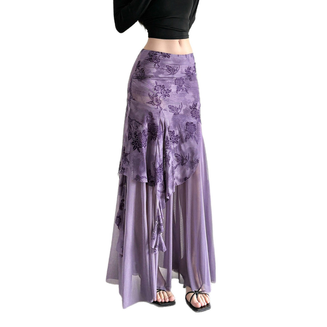 Damen Maxi-Rock mit floralem Design und asymmetrischem Schnitt R&B
