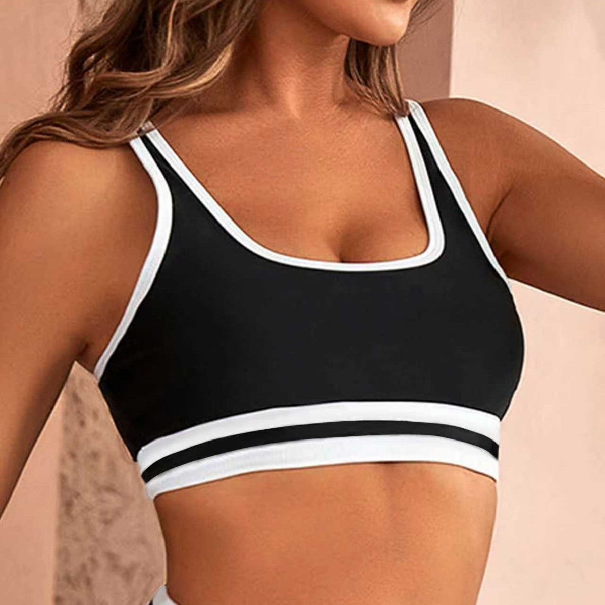 Damen Sportliches Bikini-Set mit elastischen Trägern und Kontrastbündchen R&B