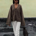 Damen Lässiger Strickjacke mit großen Taschen und offenem Schnitt R&B