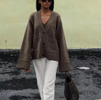 Damen Lässiger Strickjacke mit großen Taschen und offenem Schnitt R&B
