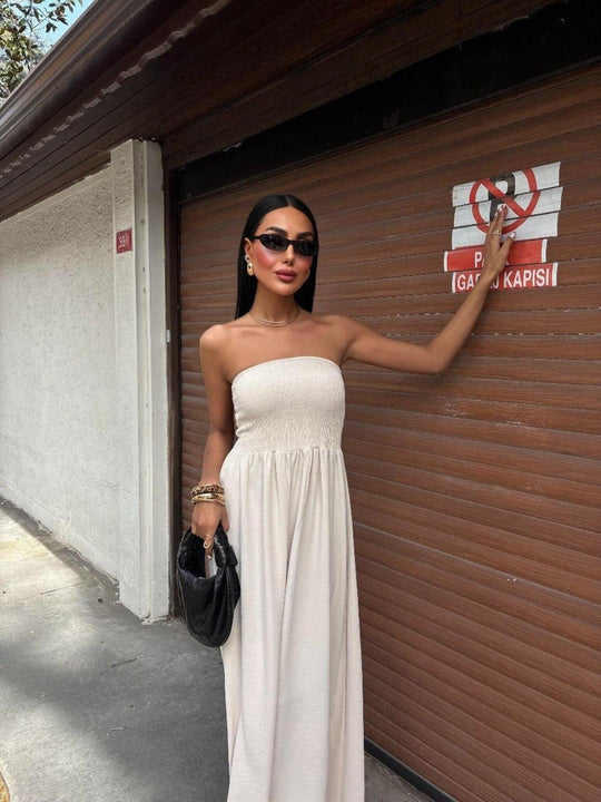 Damen Maxikleid mit elegantem Oberteil und fließendem Rock R&B