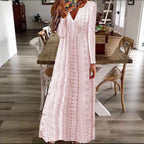 Damen Maxikleid mit filigranem Lochmuster und V-Ausschnitt R&B