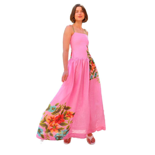 Damen Maxikleid mit floralem Drapierungsdesign und ankle bared Trägern R&B