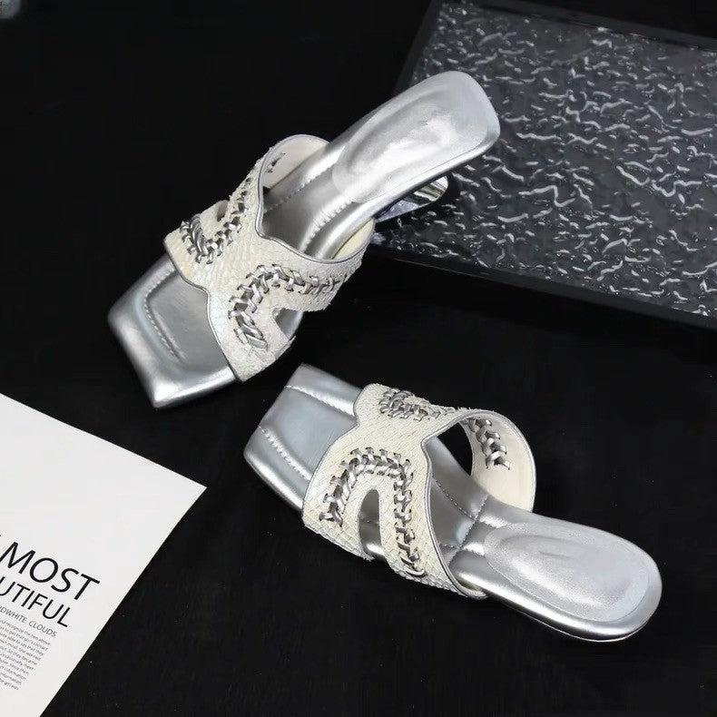 Damen Glamouröse Plateau-Pantoletten mit elegantem Riemchen-Design R&B