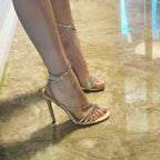 Damen elegante High Heel Sandalen mit glitzernden Riemchen R&B