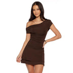 Damen Figurbetontes Raffungskleid mit schulterfreiem Design und elegantem Drapierungseffekt R&B