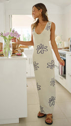 Damen figurbetontes Maxikleid mit floralem Muster und tiefem V-Ausschnitt R&B