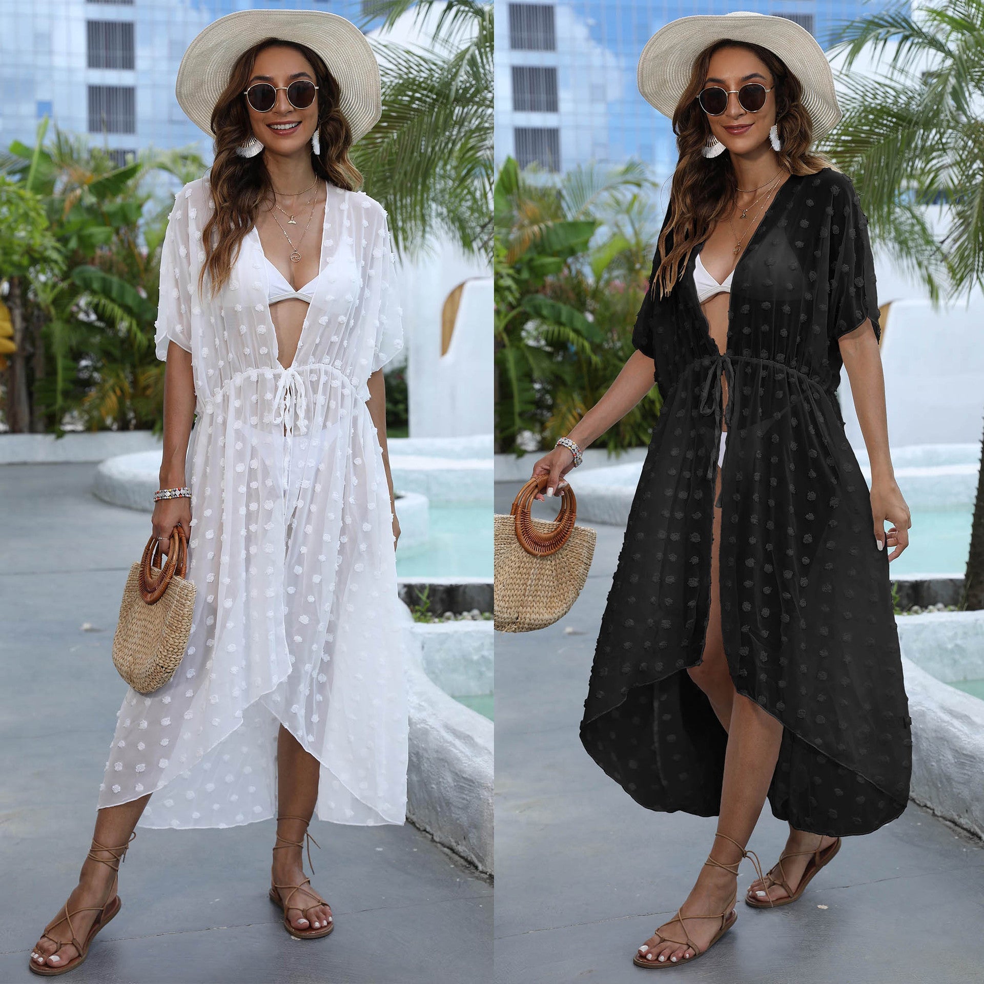 Damen eleganter Strandüberwurf mit modischem Knoten R&B
