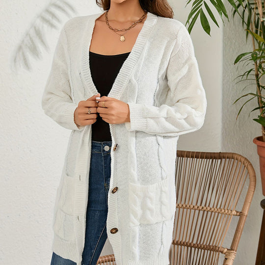 Damen Strickjacke mit großem Zopfmuster und praktischen Taschen R&B