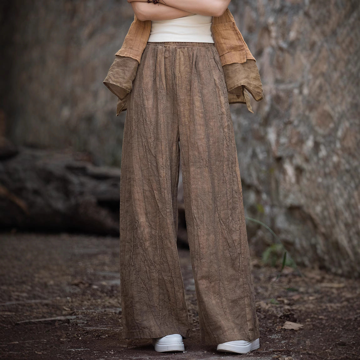 Damen weite Leinenhose mit strukturiertem Finish R&B