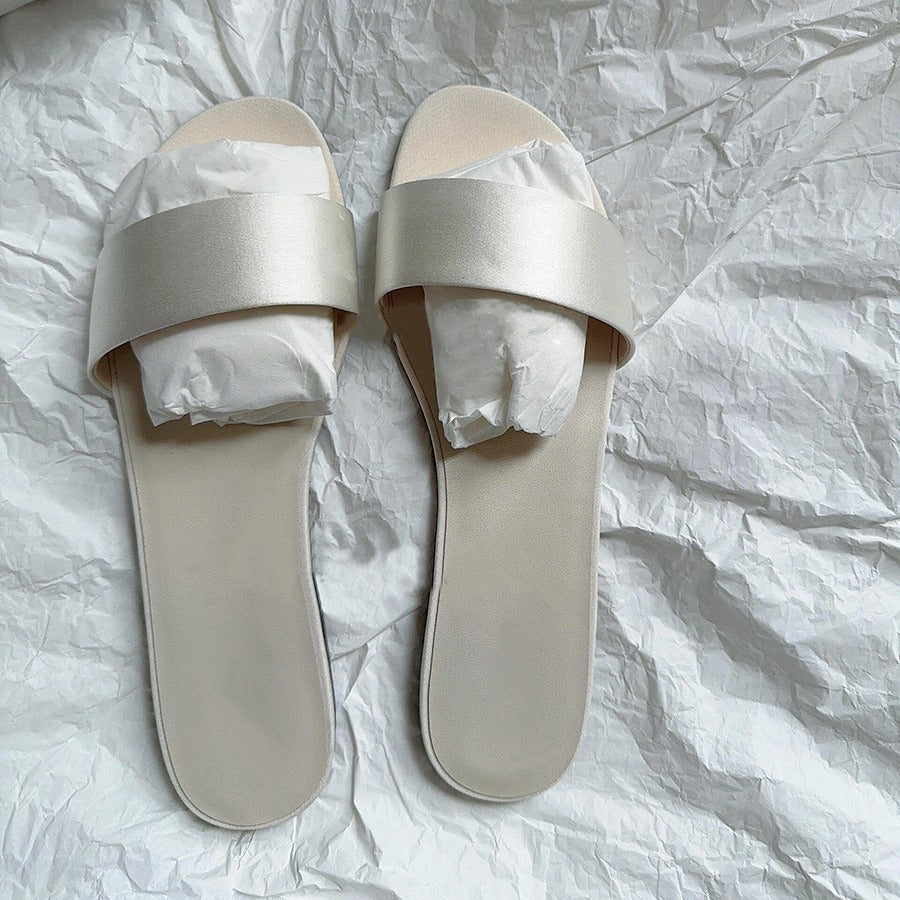 Damen Flache Slides mit breitem Satinriemen und komfortablem Fußbett R&B