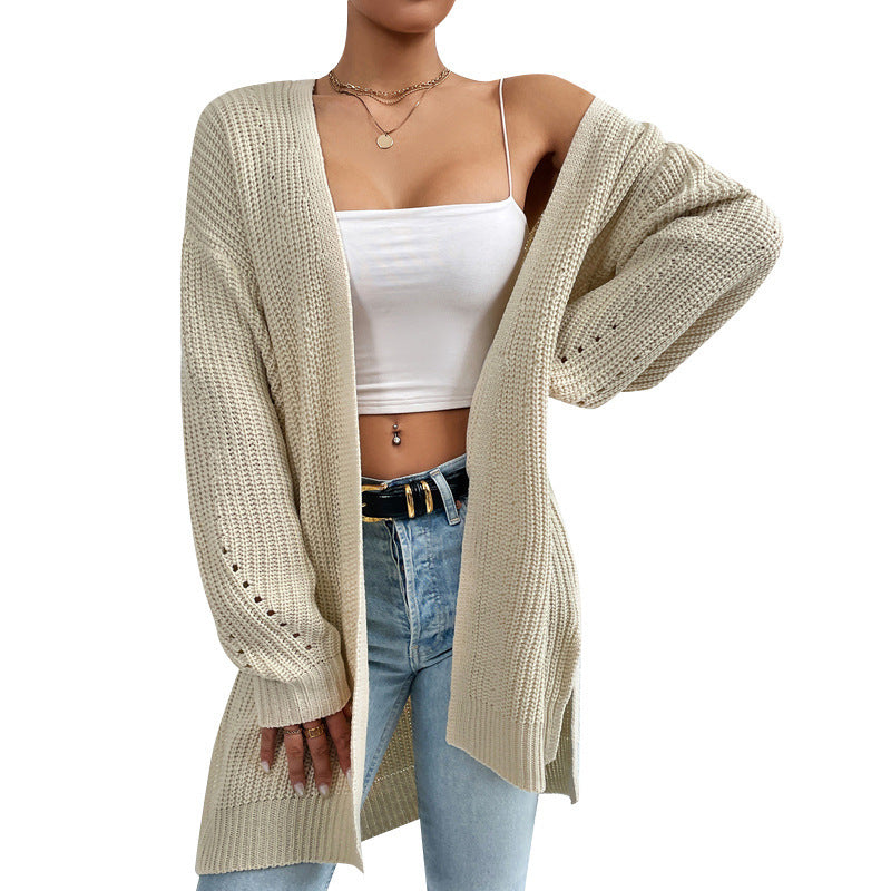 Damen Strickjacke mit luftiger Häkelstruktur und weitem Schnitt R&B
