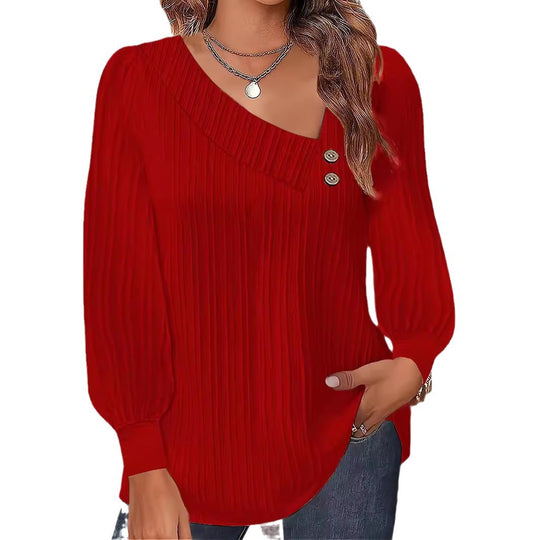Damen Plissee-Bluse mit asymmetrischem Ausschnitt und Knopf-Details R&B