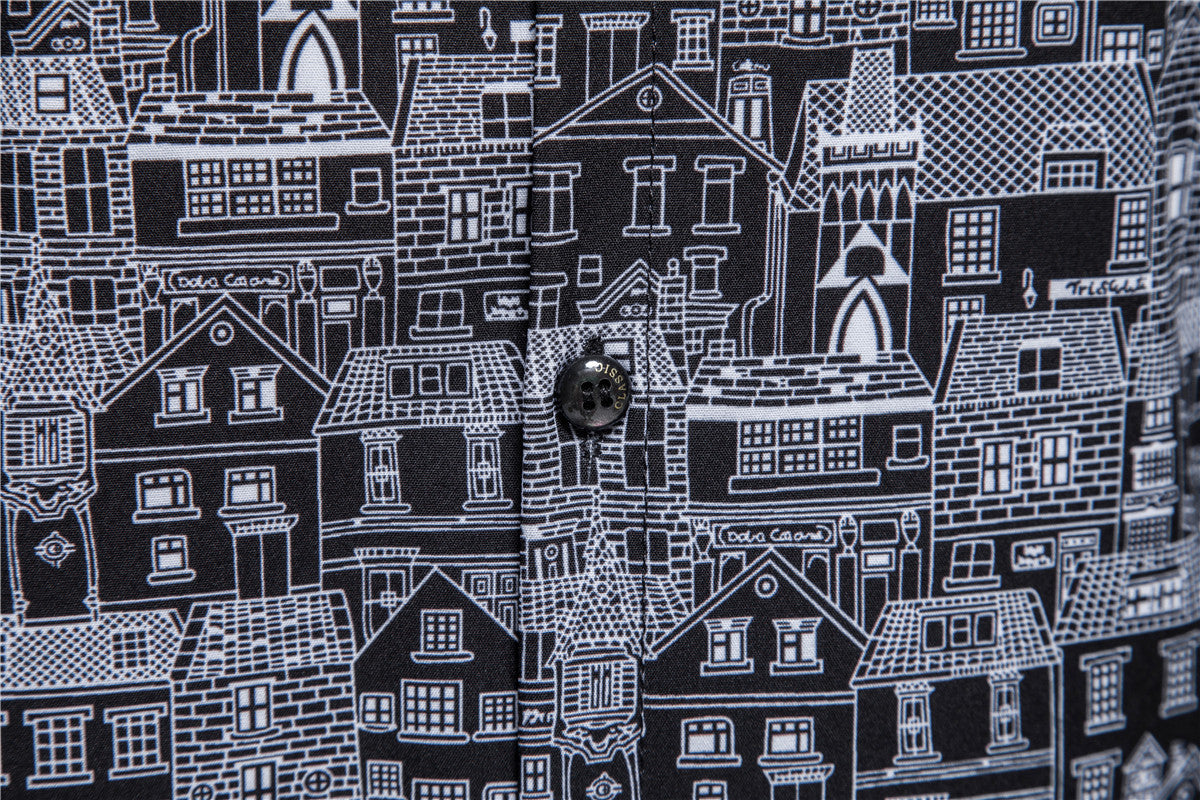 Herren Langarmhemd mit kreativem Stadtmotiv und moderner Passform