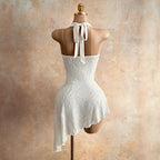 Damen nan figurbetontes Neckholder-Minikleid mit Schnürung, Cut-Out und asymmetrischem Wickelrock R&B