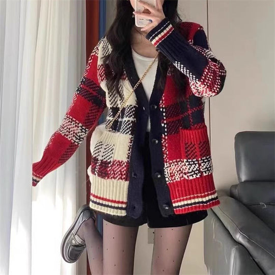 Damen gestreifter Strickcardigan R&B