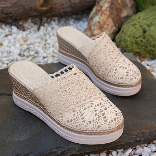Damen nan gehäkelte Plateau-Slipper mit Jute-Details und Memory-Fußbett R&B
