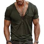 Herren Kurzarm-Henley-T-Shirt mit dekorativer Brusttasche und modernem Schnitt R&B