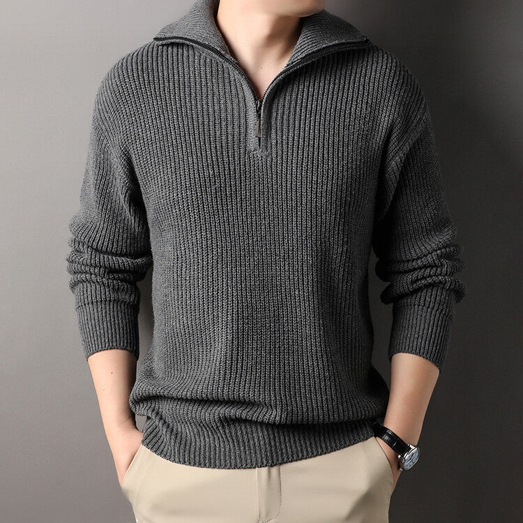 Herren Freizeitpullover mit halbem Reißverschluss und strukturiertem Strickmuster R&B