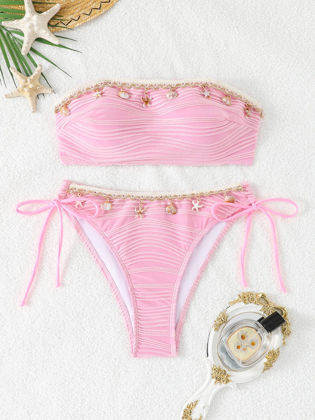 Damen Bandeau Bikini mit Muschelverzierung R&B