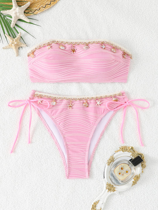 Damen Bandeau Bikini mit Muschelverzierung R&B