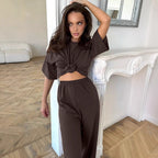 Damen lockeres Lounge-Set mit Knoten-Details und elastischer Taille R&B