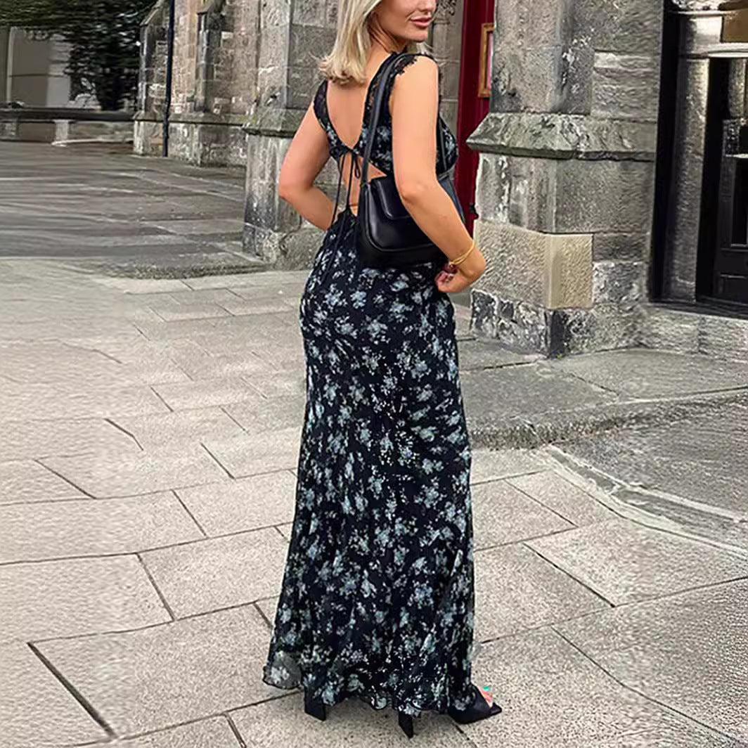Damen Maxikleid mit floralen Spitzenakzenten R&B