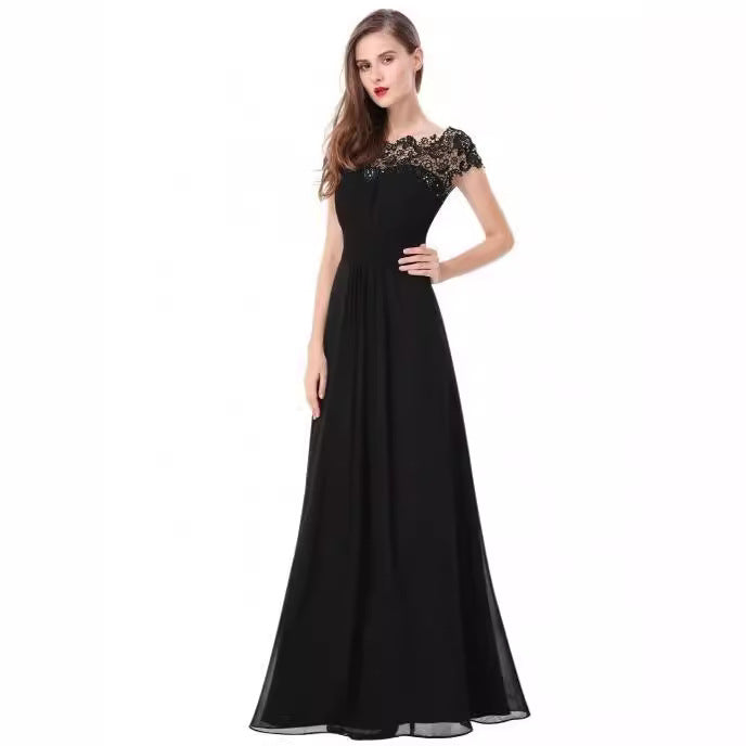 Damen Elegantes Maxikleid mit Spitzenoberteil und fließendem Rock EB