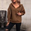 Damen Strickpullover mit tiefem V-Ausschnitt und Kapuze