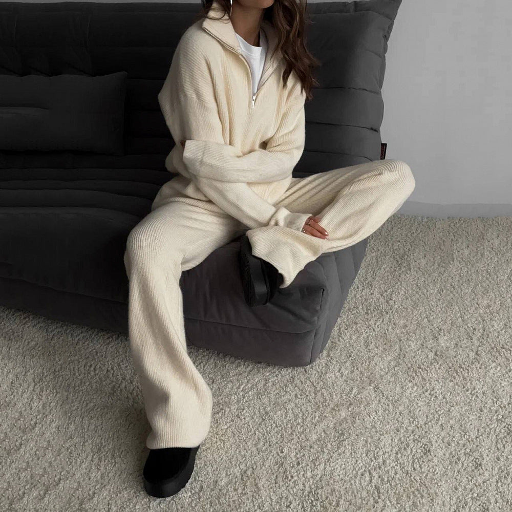 Damen luxuriöser Strickpullover mit hohem Kragen und Reißverschluss R&B