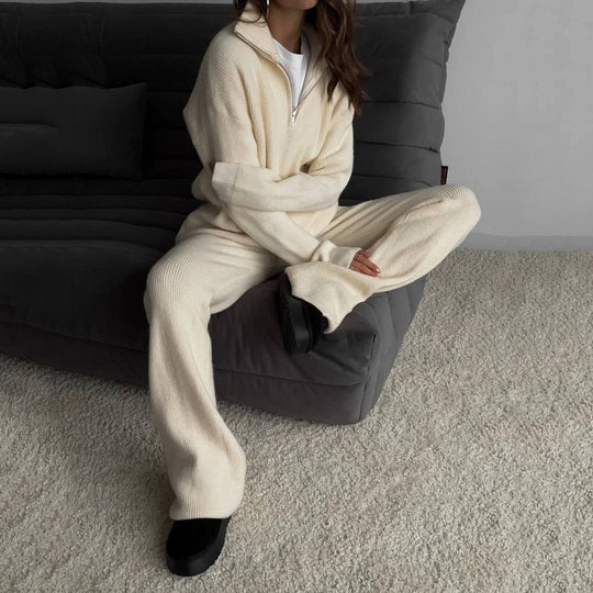 Damen luxuriöser Strickpullover mit hohem Kragen und Reißverschluss R&B