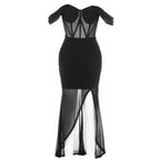 Damen Maxikleid mit Transparenz und figurbetonter Raffung R&B
