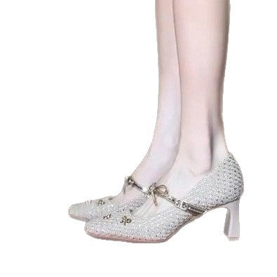Damen elegante Ballerinas mit dekorativem Schleifenakzent und modischem Perlenbesatz R&B