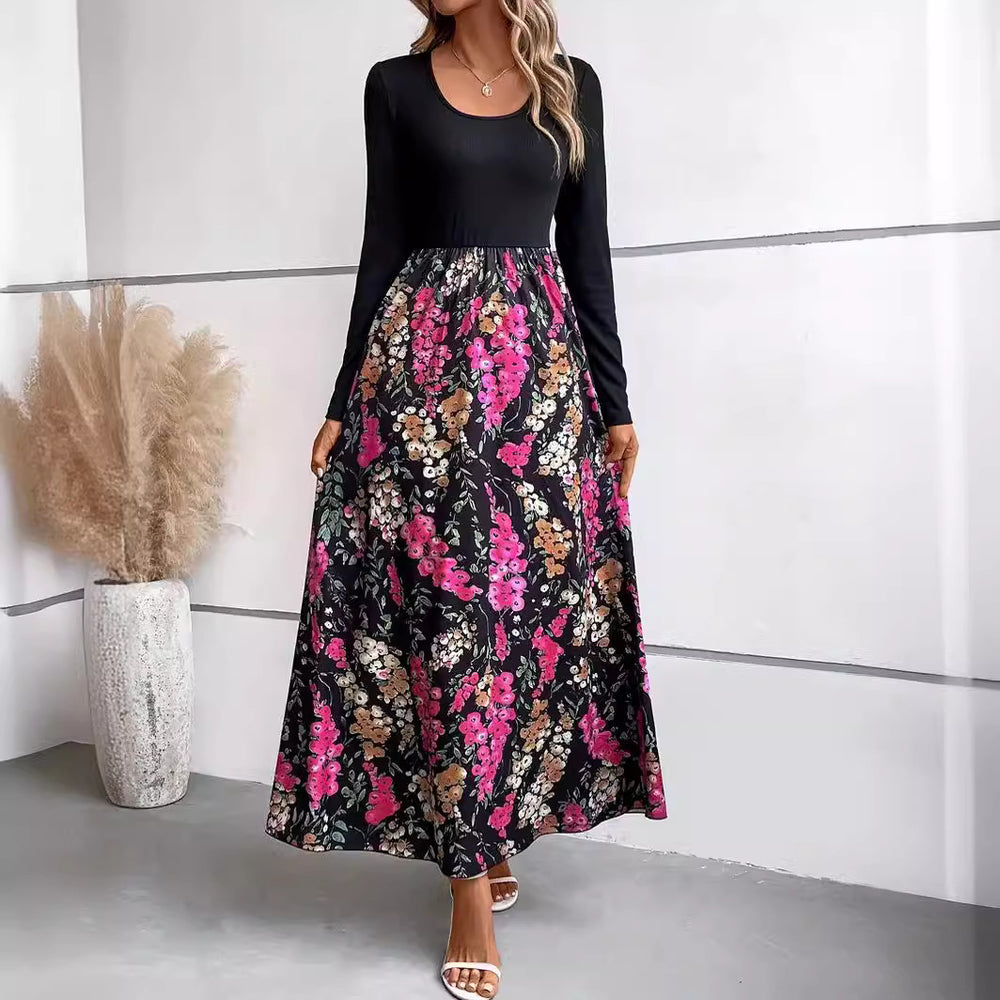 Damen Maxikleid mit floralem Print und langen Ärmeln R&B