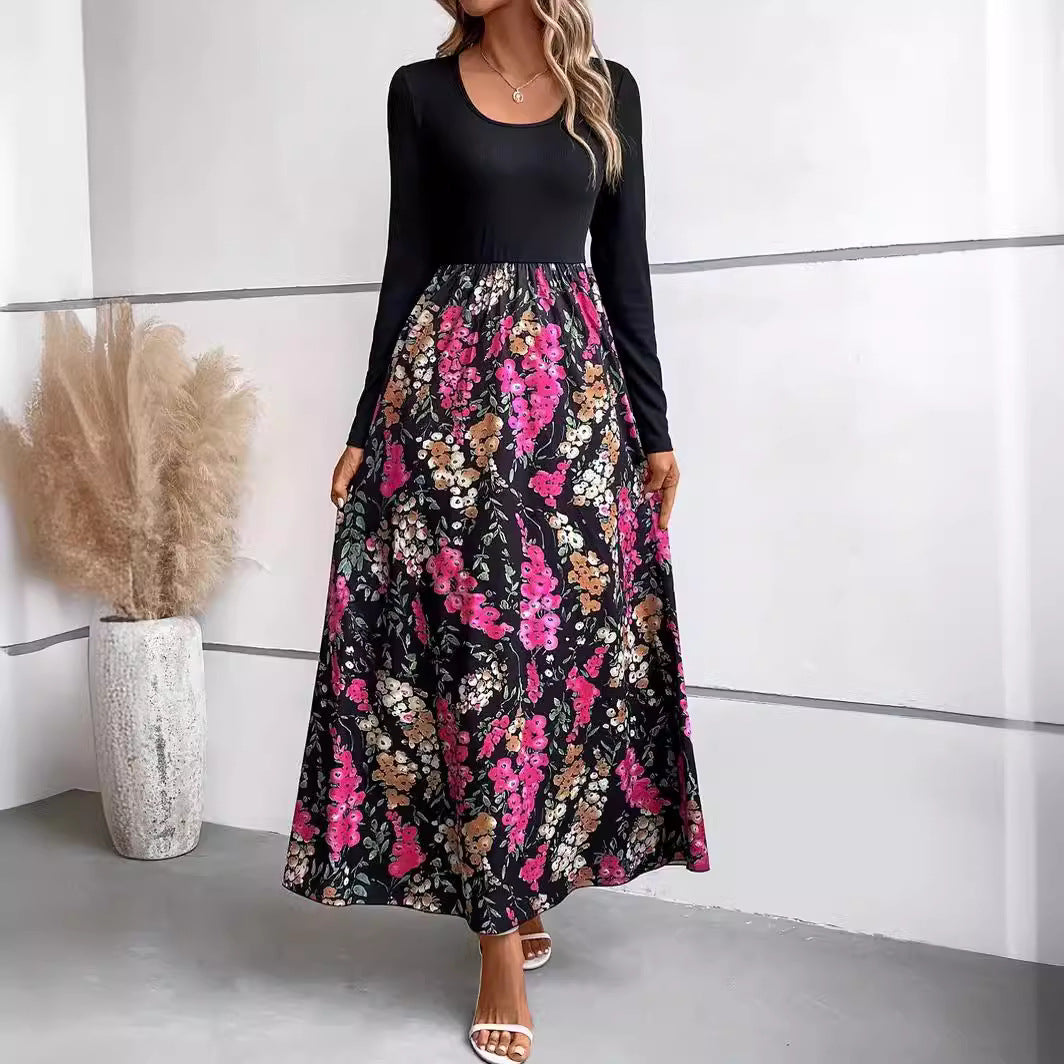 Damen Maxikleid mit floralem Print und langen Ärmeln R&B