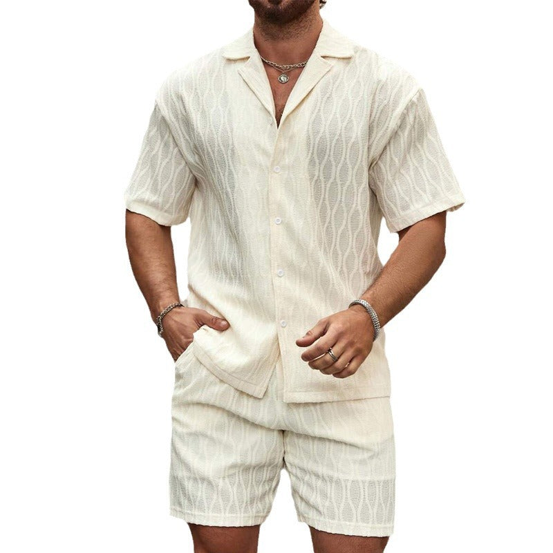 Herren Kurzarmhemd und Shorts-Set im lässigen Strickdesign R&B