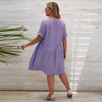 Damen lässiges Sommerkleid mit breiten Ärmeln und quadratischem Ausschnitt R&B
