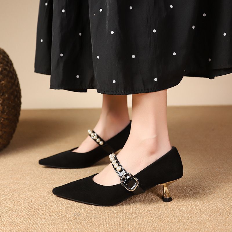 Damen elegante Pumps mit Perlenschmuck R&B