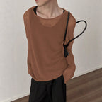 Damen nan locker fallendes Langarm-Feinstrickshirt mit feinem Rippenmuster und Rundhalsausschnitt R&B