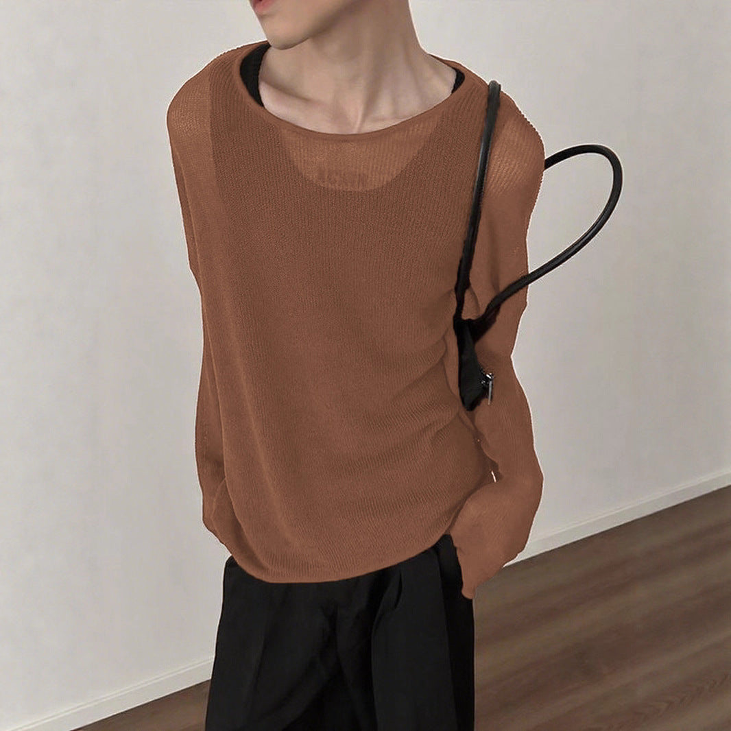 Damen nan locker fallendes Langarm-Feinstrickshirt mit feinem Rippenmuster und Rundhalsausschnitt R&B