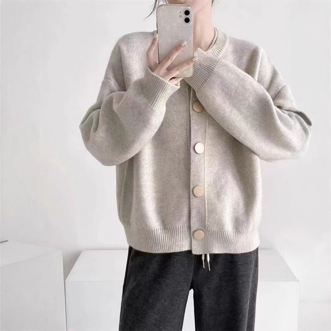Damen Kuschelige Strickjacke mit großen Knöpfen und elegantem Design R&B