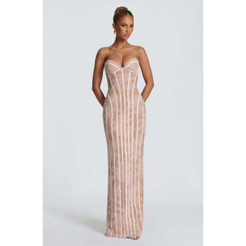 Damen Elegantes Abendkleid mit raffinierten Spitzenakzenten und corsagenähnlichem Oberteil R&B