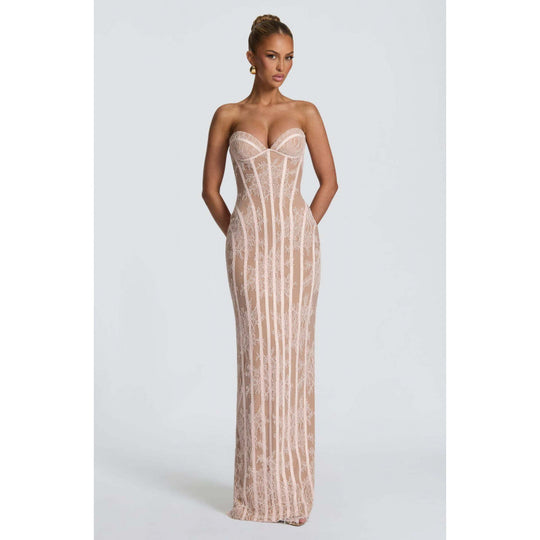 Damen Elegantes Abendkleid mit raffinierten Spitzenakzenten und corsagenähnlichem Oberteil R&B