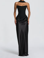 Damen Elegantes Langarm-Maxikleid mit raffinierten Drapierungen