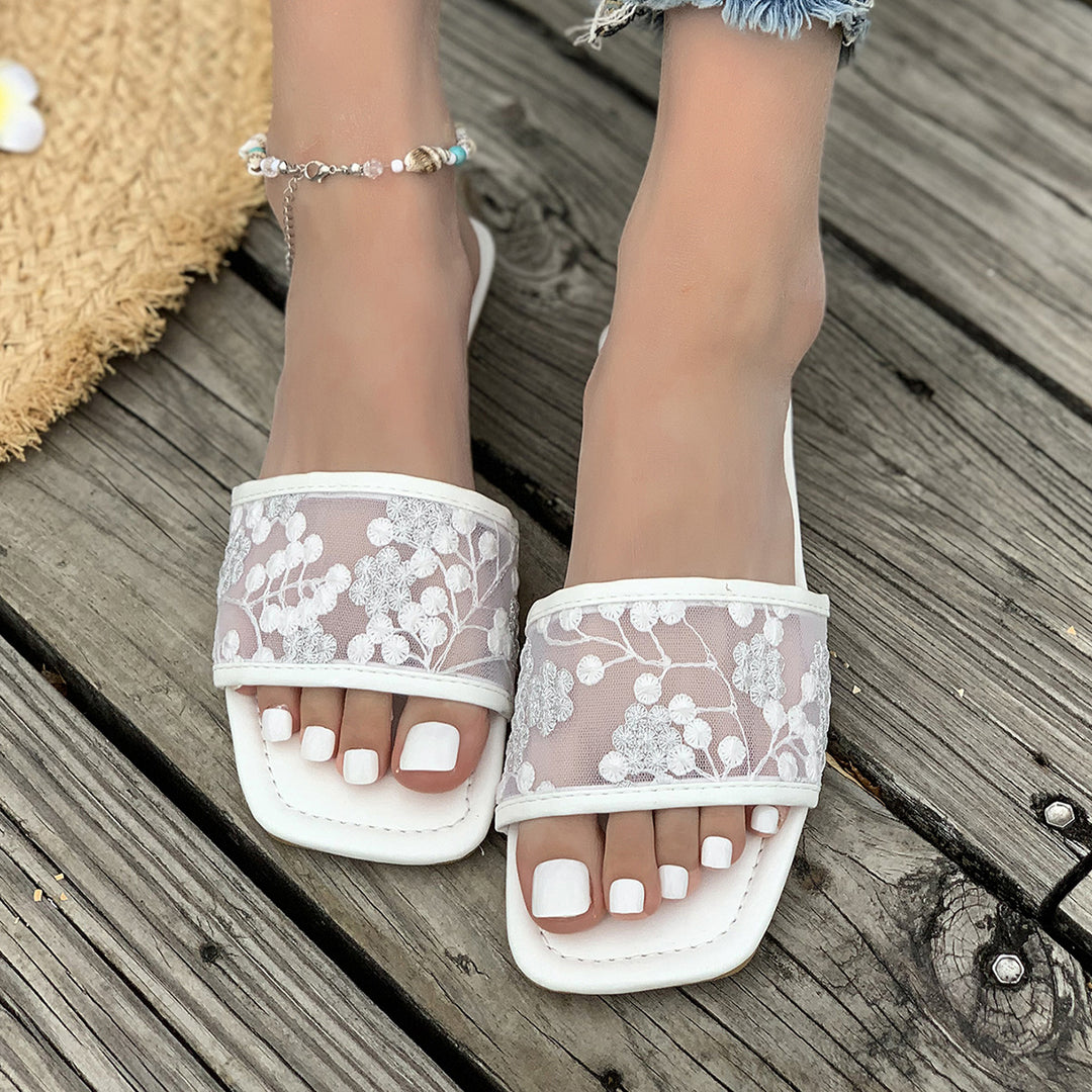 Damen elegante Riemensandalen mit floralem Netzdesign R&B