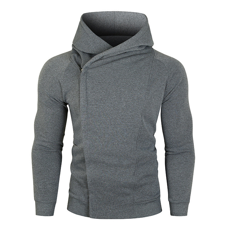 Herren Kapuzenpullover mit asymmetrischem Reißverschluss und hohem Kragen R&B