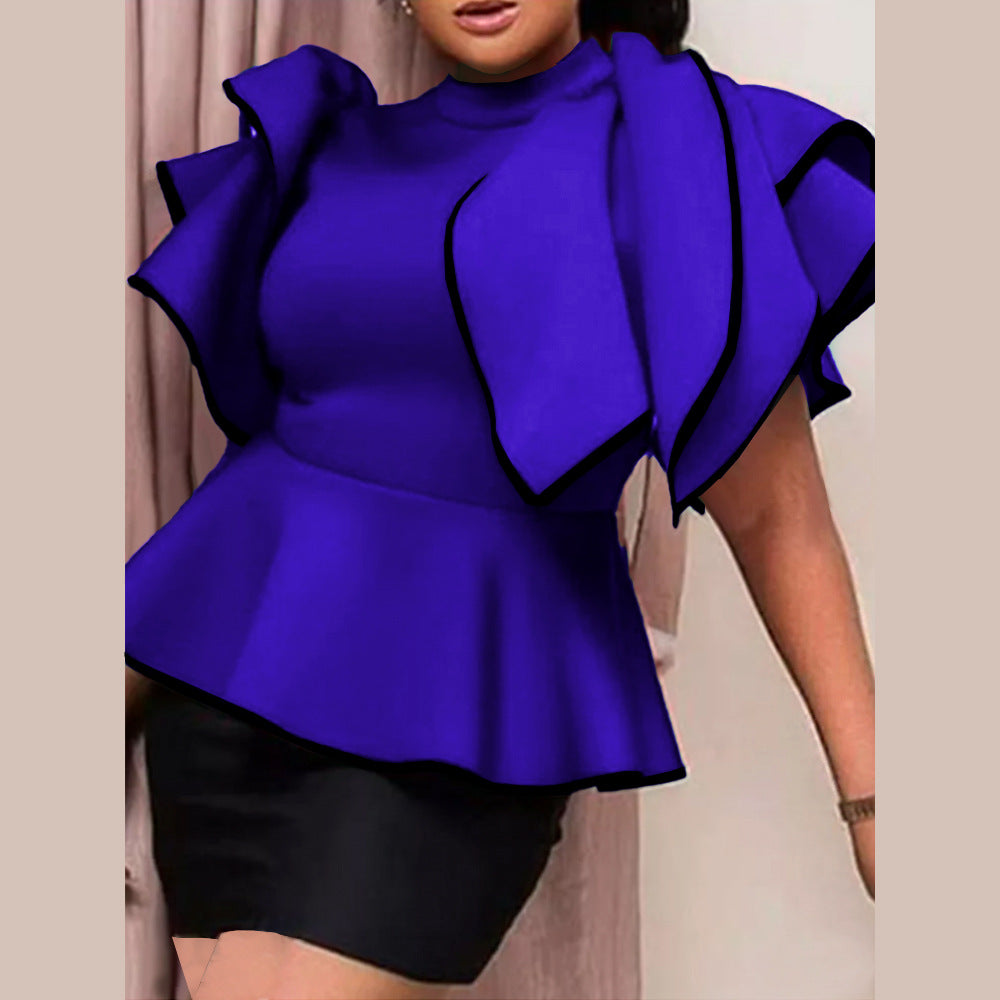 Damen Peplum-Top mit ausgefallenen Rüschen und asymmetrischem Schnitt R&B