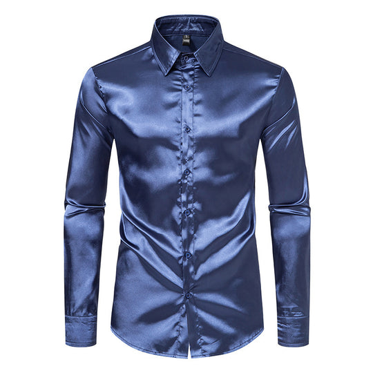Herren Elegantes Satin-Hemd mit modernem Kragen und feiner Textur R&B