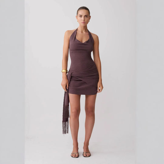 Damen Neckholder Minikleid mit figurbetonender Drapierung R&B