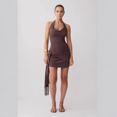 Damen Neckholder Minikleid mit figurbetonender Drapierung R&B
